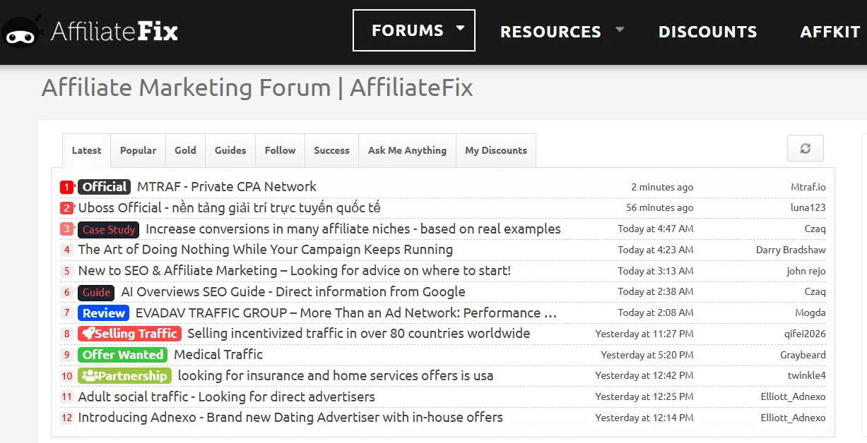 AffiliateFix forum about affiliate marketing, offers, traffic and affiliate work