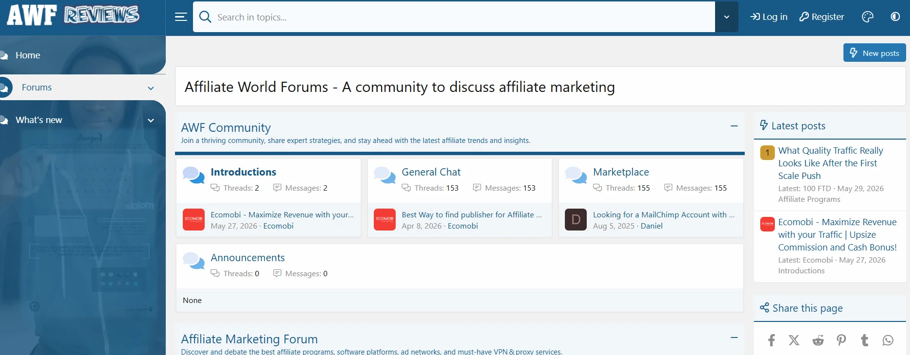 Affiliate World Forums platform for affiliate marketing, CPA networks and traffic teams