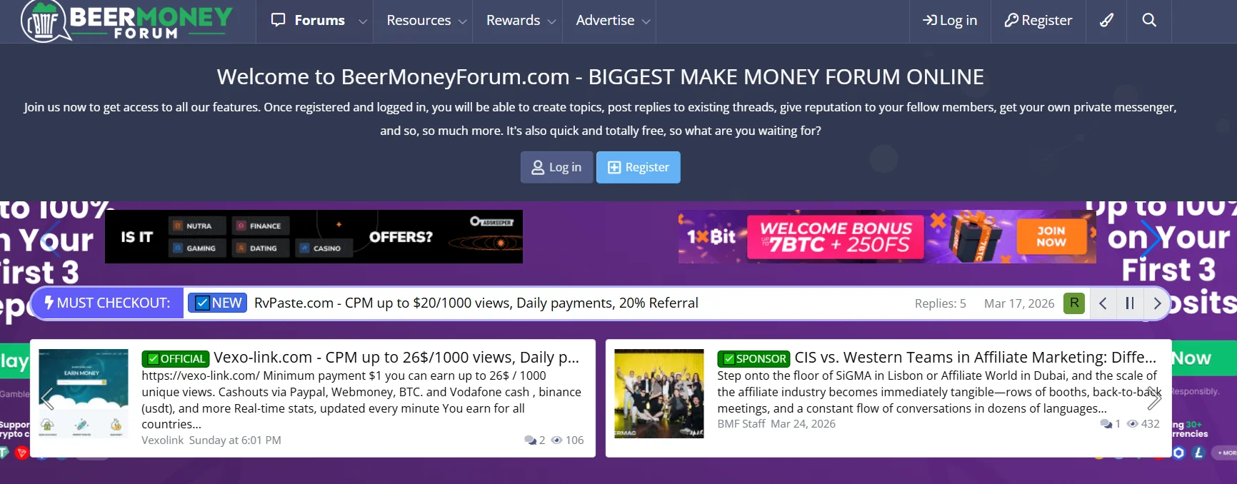 Beer Money Forum about simple monetization, affiliate marketing and starting in traffic arbitrage