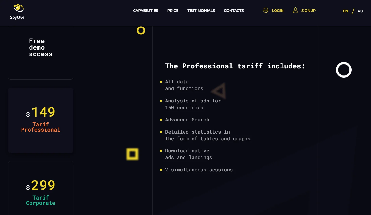 SpyOver campaign statistics for traffic arbitrage