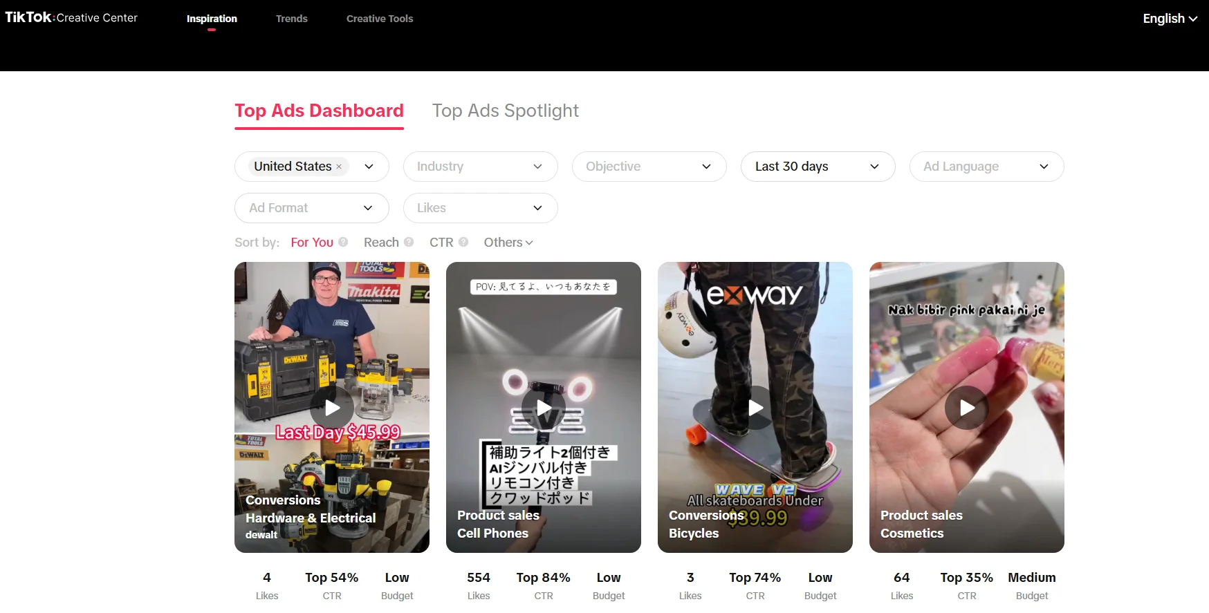 TikTok Creative Center for trending ad analysis