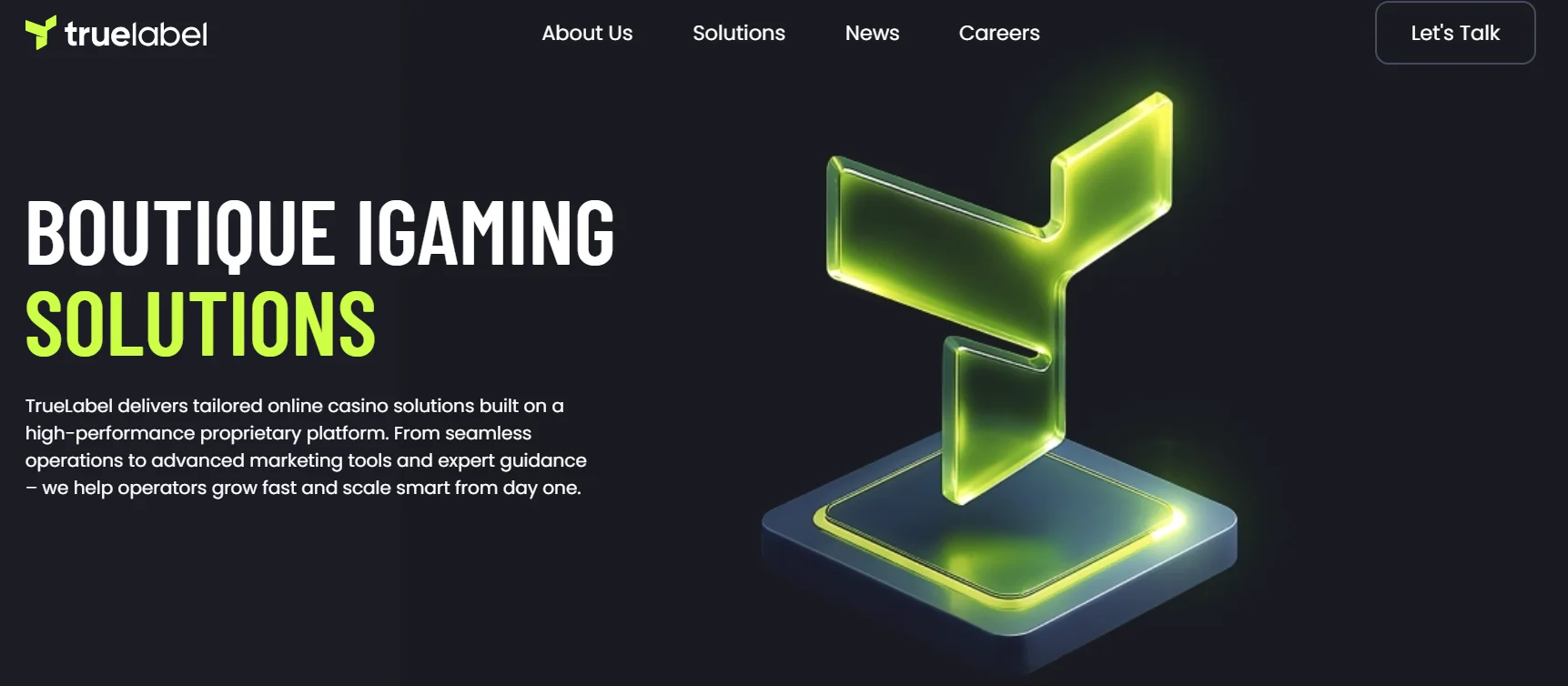 TrueLabel website with boutique iGaming solutions for White Label casino projects